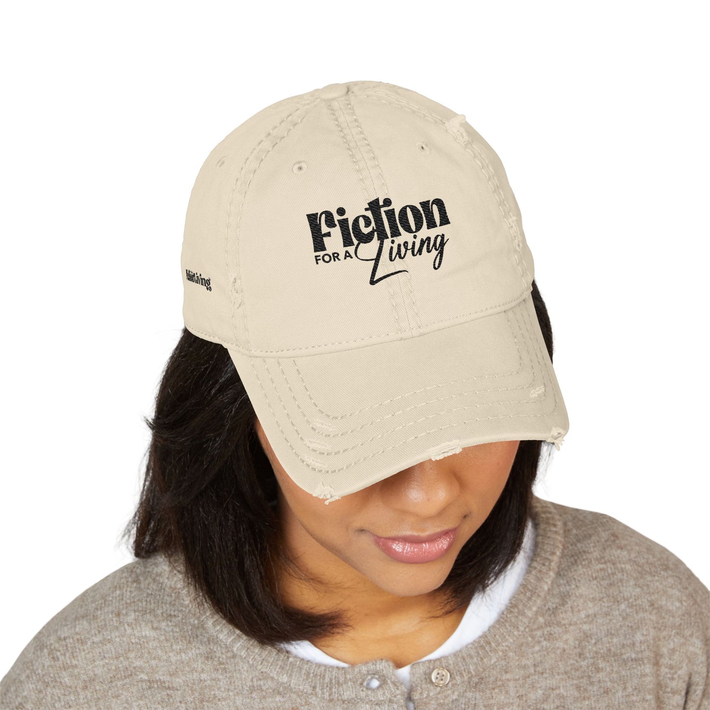 Distressed Dad Hat Khaki- Fiction for a Living, Casual Style, Gift for Writers, Vintage Look, Everyday Wear, Adjustable Cap