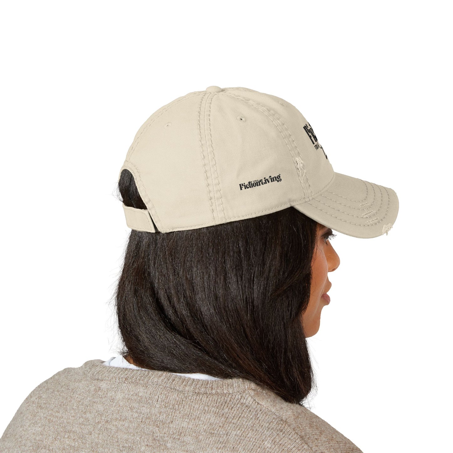 Distressed Dad Hat Khaki- Fiction for a Living, Casual Style, Gift for Writers, Vintage Look, Everyday Wear, Adjustable Cap