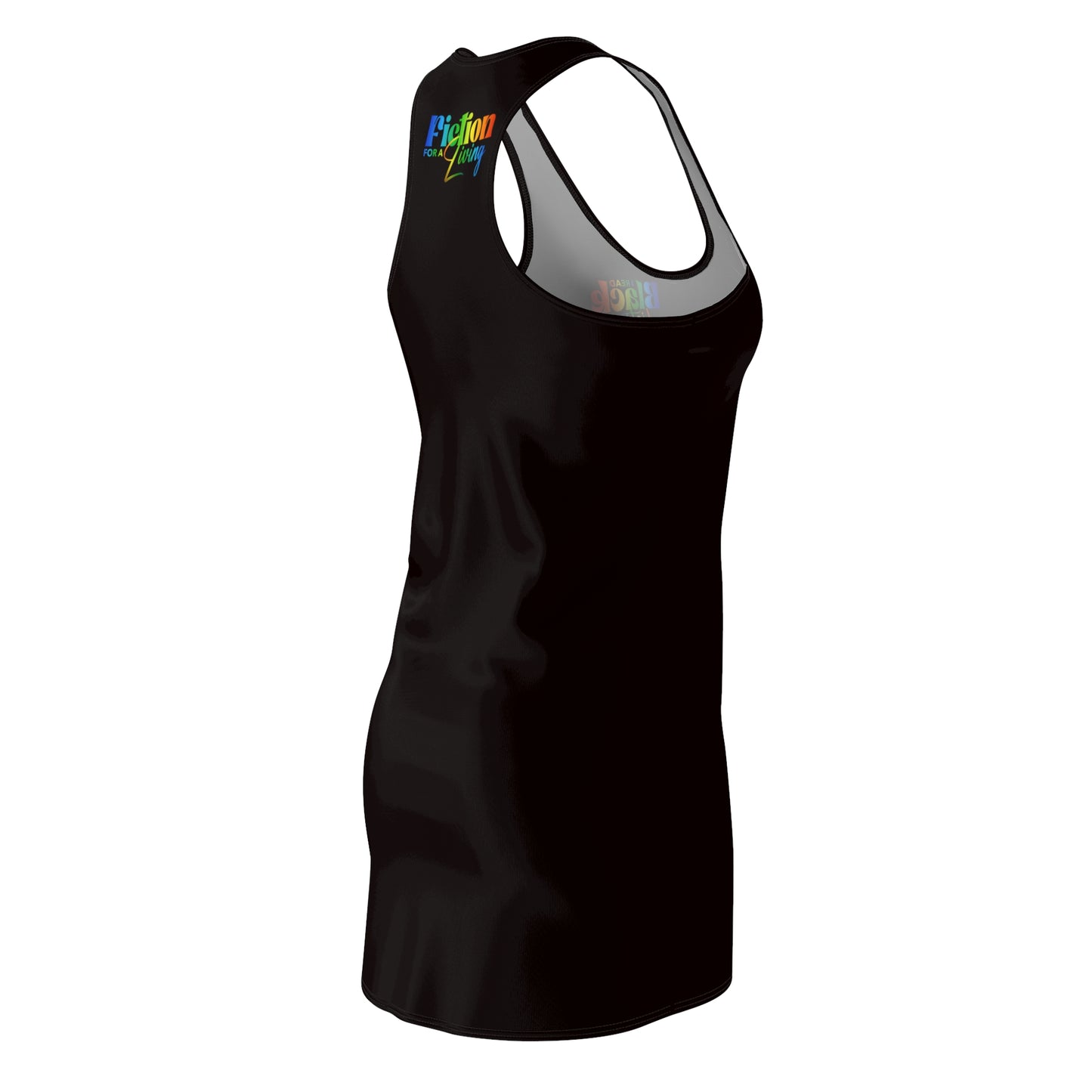 "I Read Black Fiction" Racerback Dress — 'Black' Colorful Pride Graphic