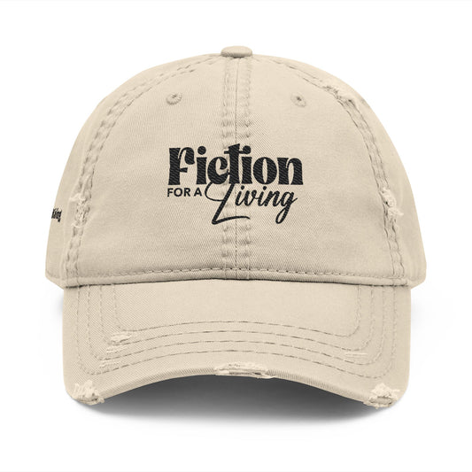Distressed Dad Hat Khaki- Fiction for a Living, Casual Style, Gift for Writers, Vintage Look, Everyday Wear, Adjustable Cap